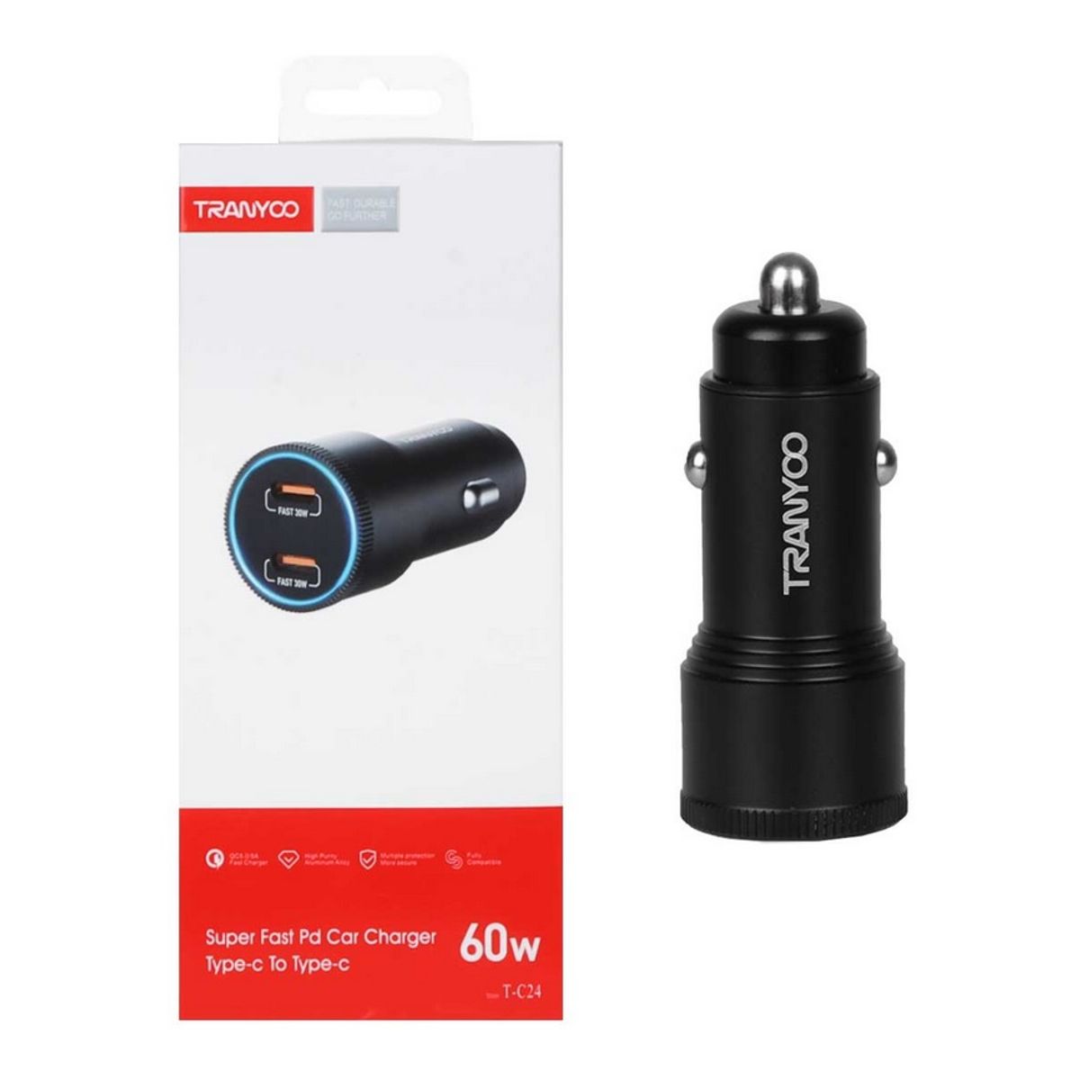 SEISA - Cargador Para Auto tipo C - 60W PD Cigarrera - Tranyoo