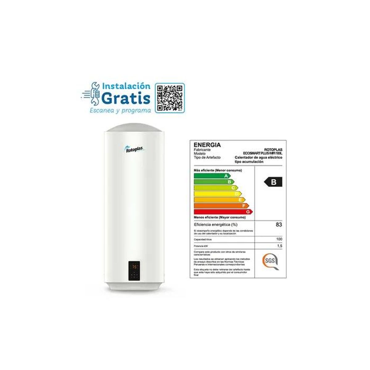 ROTOPLAS - Terma de acumulación Rotoplas Ecosmart Wifi 100l