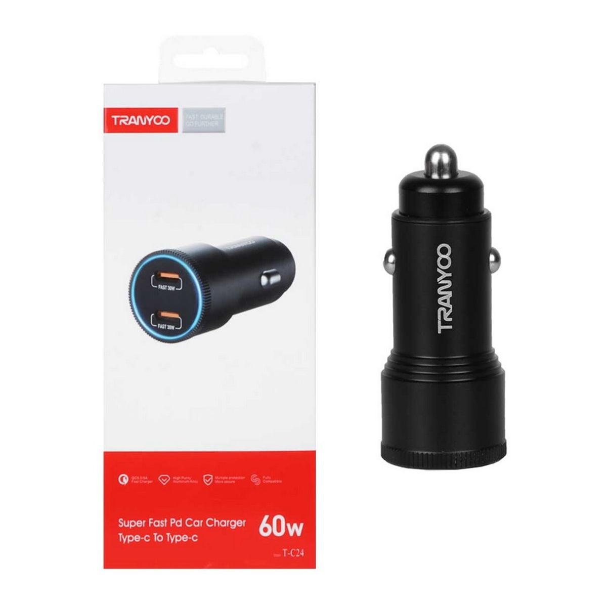 GENERICO - Cargador Para Auto tipo C - 60W PD Cigarrera - Tranyoo