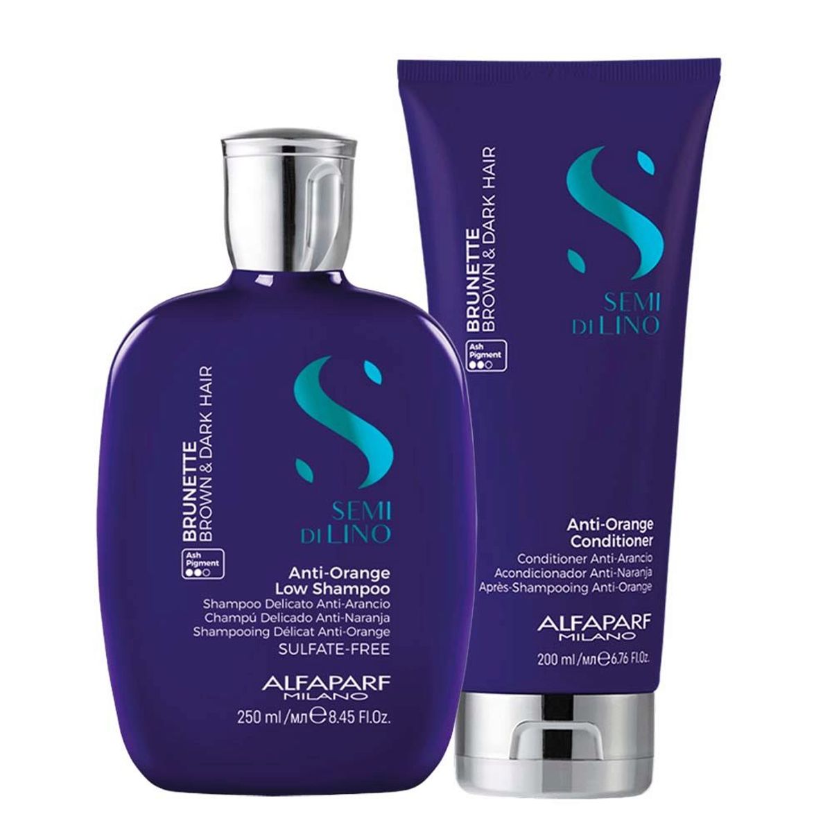 ALFAPARF MILANO - ALFAPARF SEMI DI LINO  Brunette Anti Orange Dúo Shampoo 250 ml + Conditioner 200 ml