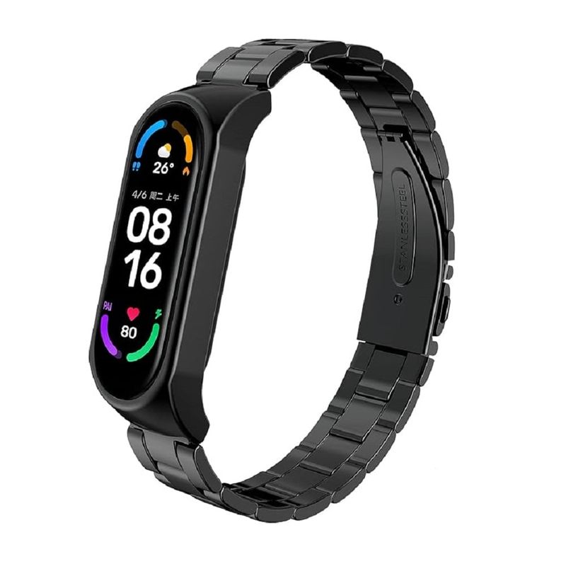 GENERICO - Correa eslabon de acero para MI BAND 7 Negro