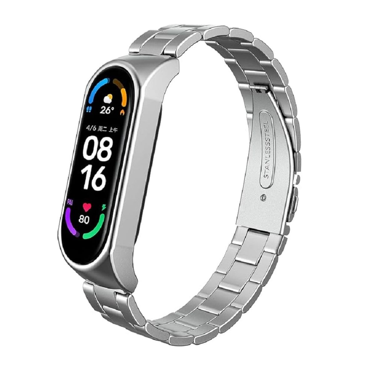 GENERICO - Correa eslabon de acero para MI BAND 7 Plateado