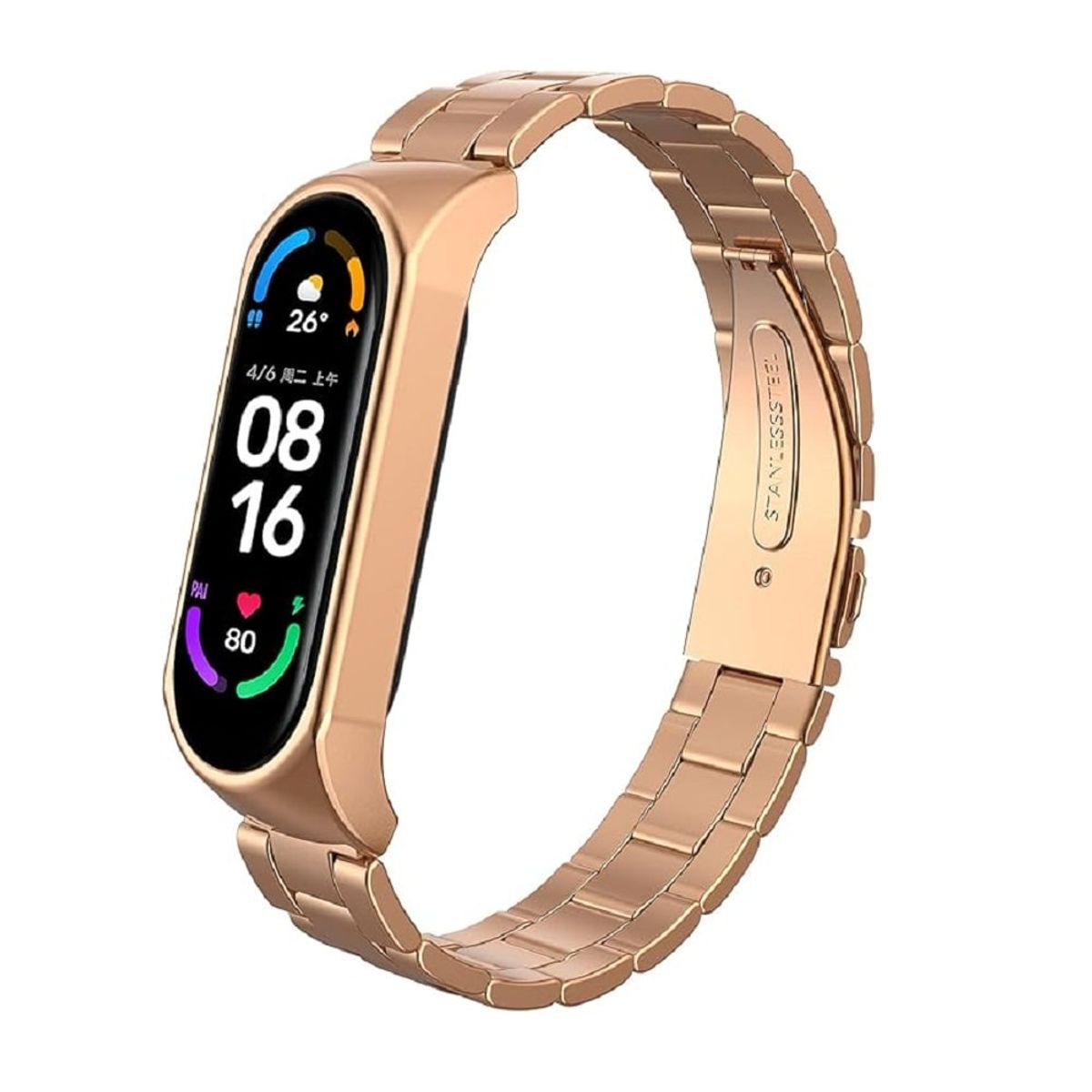 GENERICO - Correa eslabon de acero para MI BAND 7  rose gold