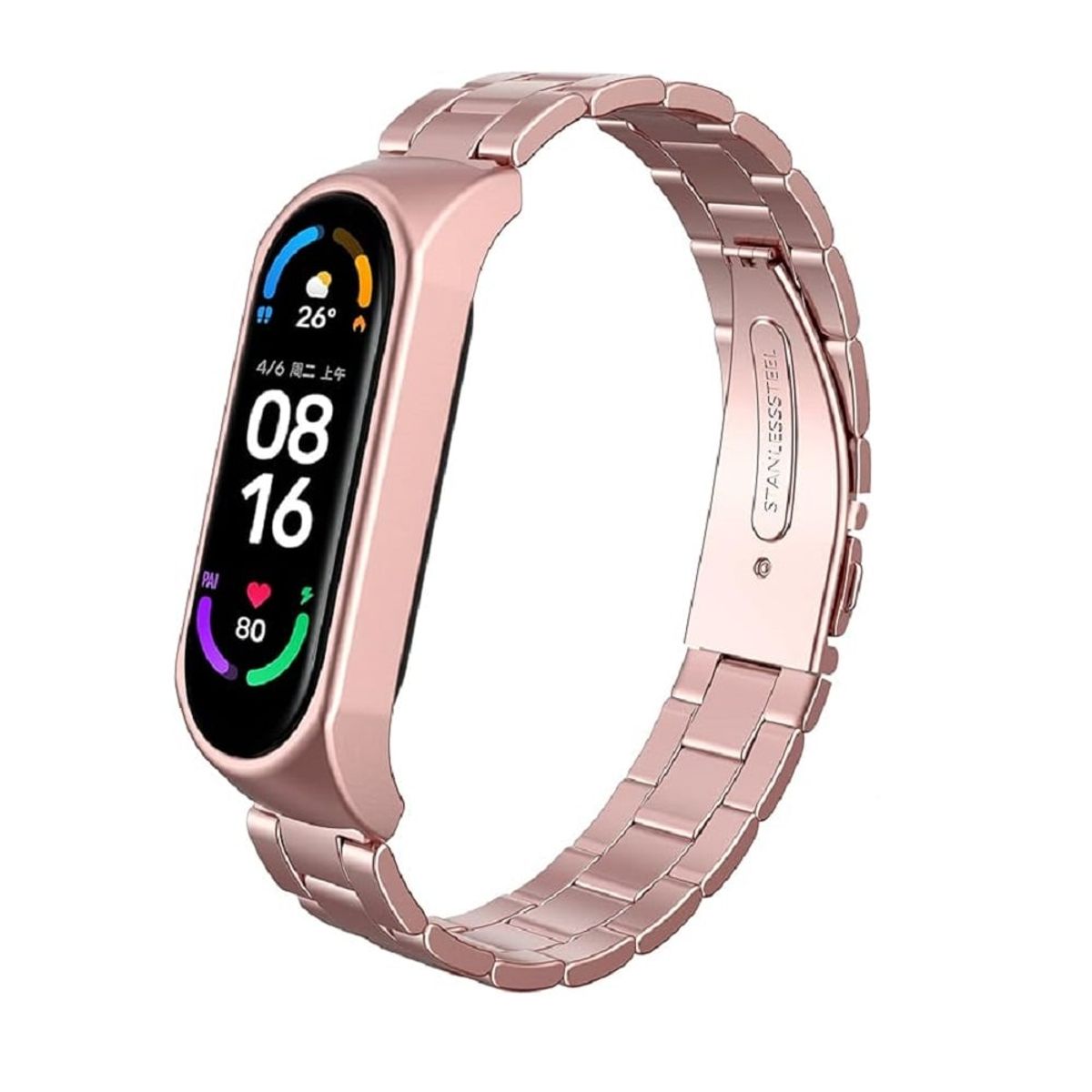 GENERICO - Correa eslabon de acero para MI BAND 7 rosa rose