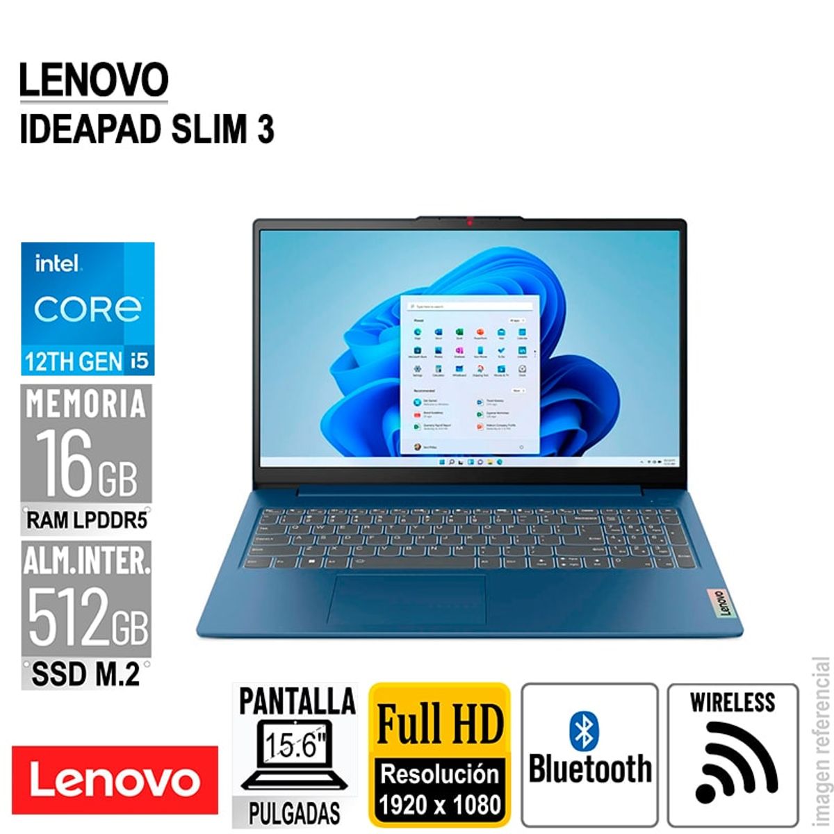 LENOVO - LAPTOP LENOVO IDEAPAD SLIM3 FHD 156 INTEL COREI5-12450H RAM 16GB-LPDDR5 512GB SSD SIN SISTEMA OPERATIVO