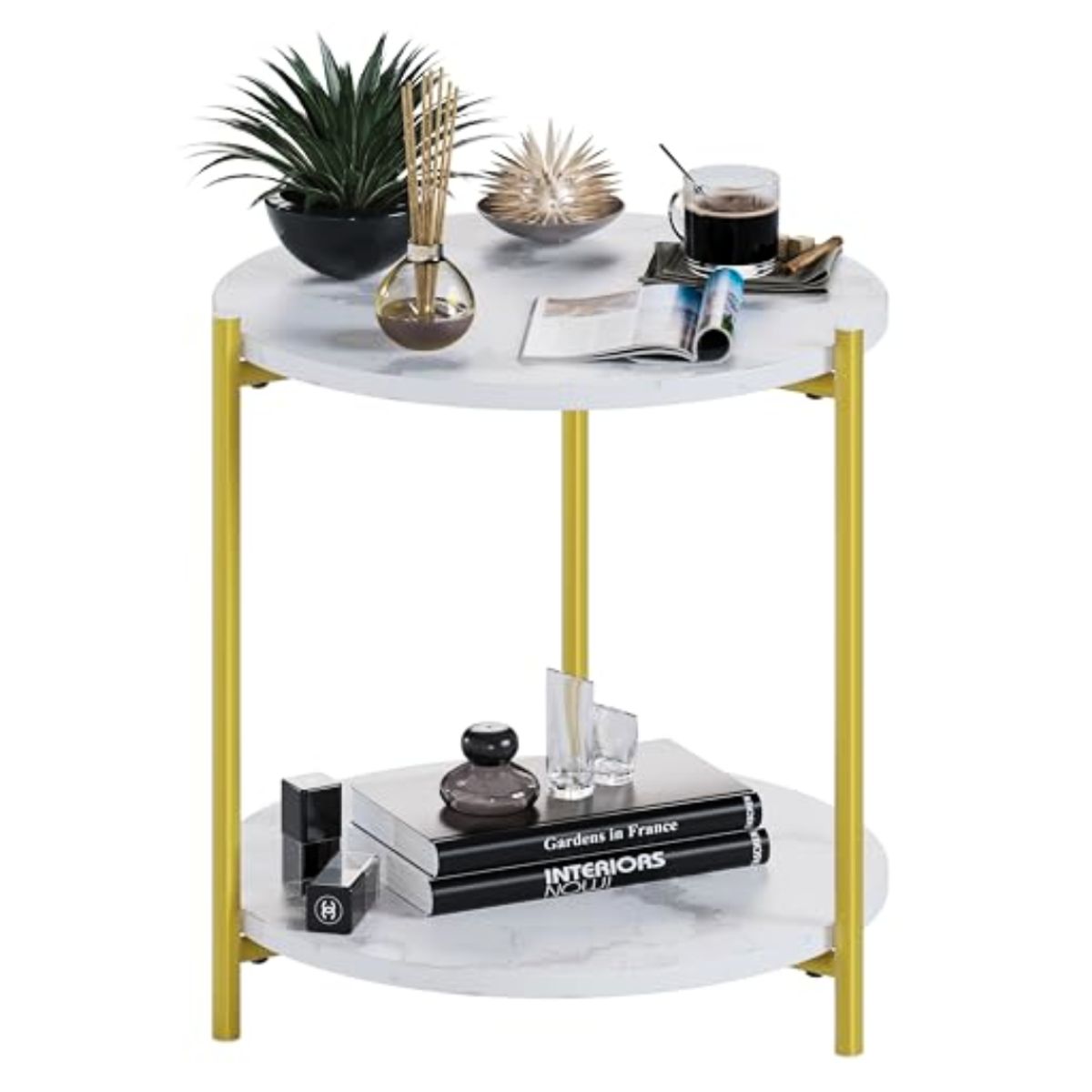 INSPIRA MARKET - Mesa Auxiliar de Centro Marmoleado 2 Niveles