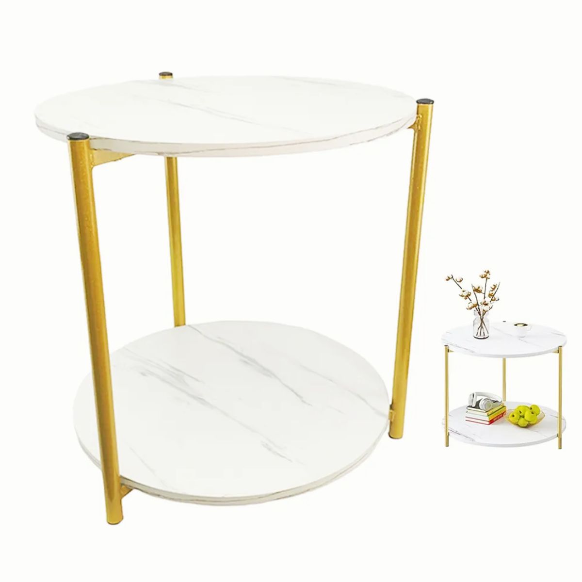 INSPIRA MARKET - Mesa Auxiliar de Centro Marmoleado 2 Niveles