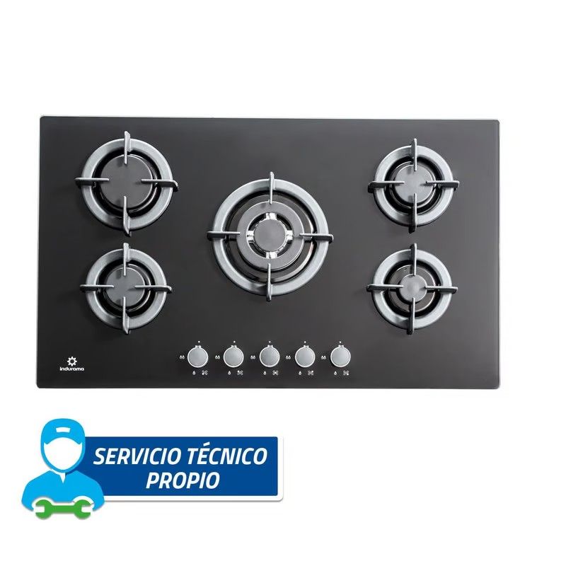 INDURAMA - Cocina Empotrable 5Hornillas de Vidrio Templado Indurama EGI 905VDNEG.