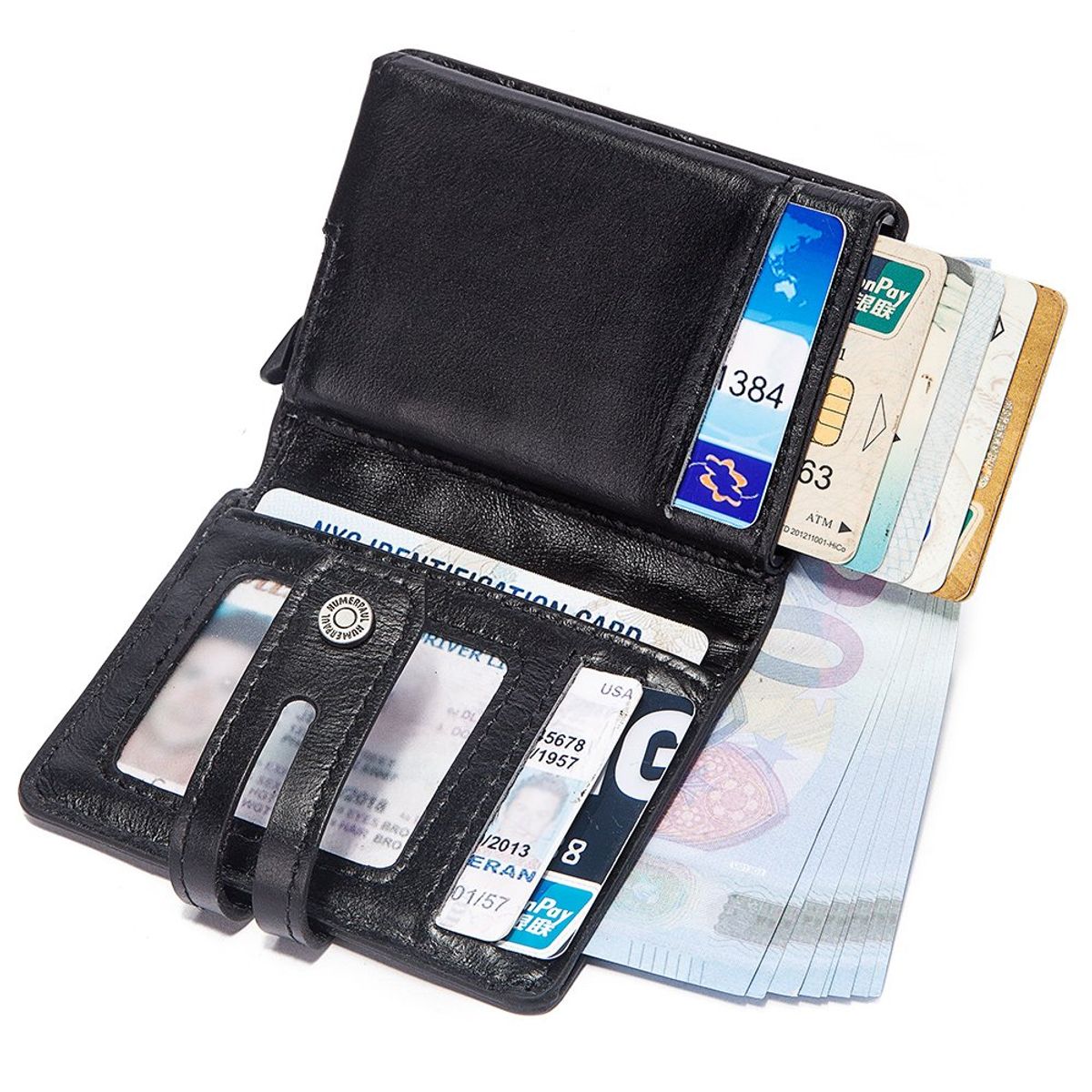 ARMUZ - Tarjetero - billetera de cuero vacuno con botón eyector BP982