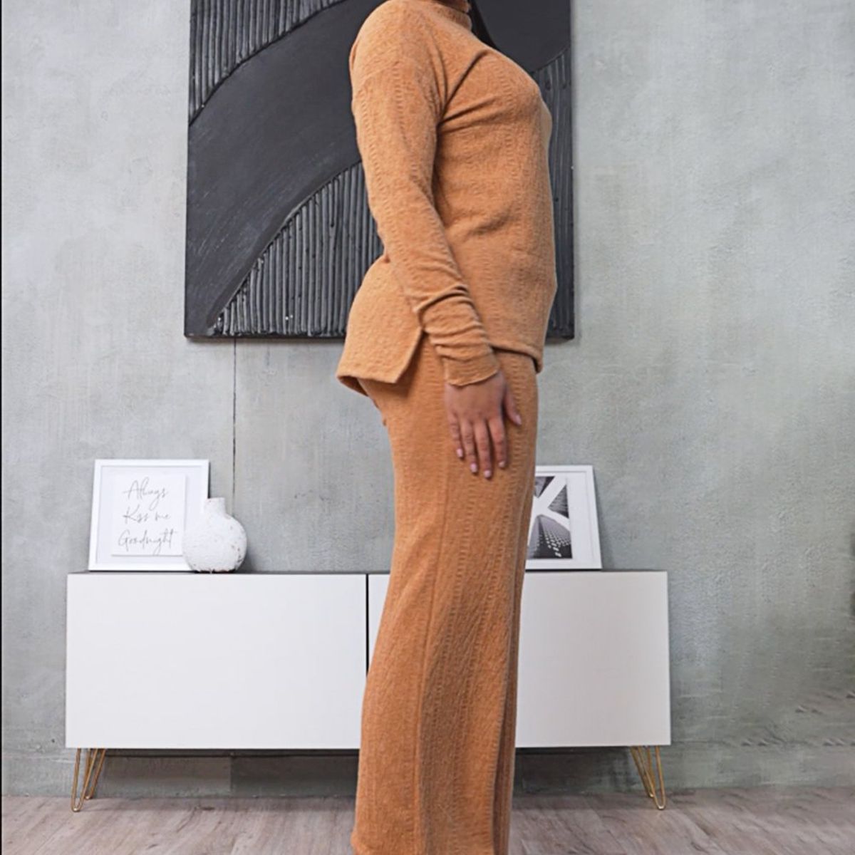 GENERICO - Set Comfy de Chompa y Pantalón Tejido Yvonne Camello Estación 108