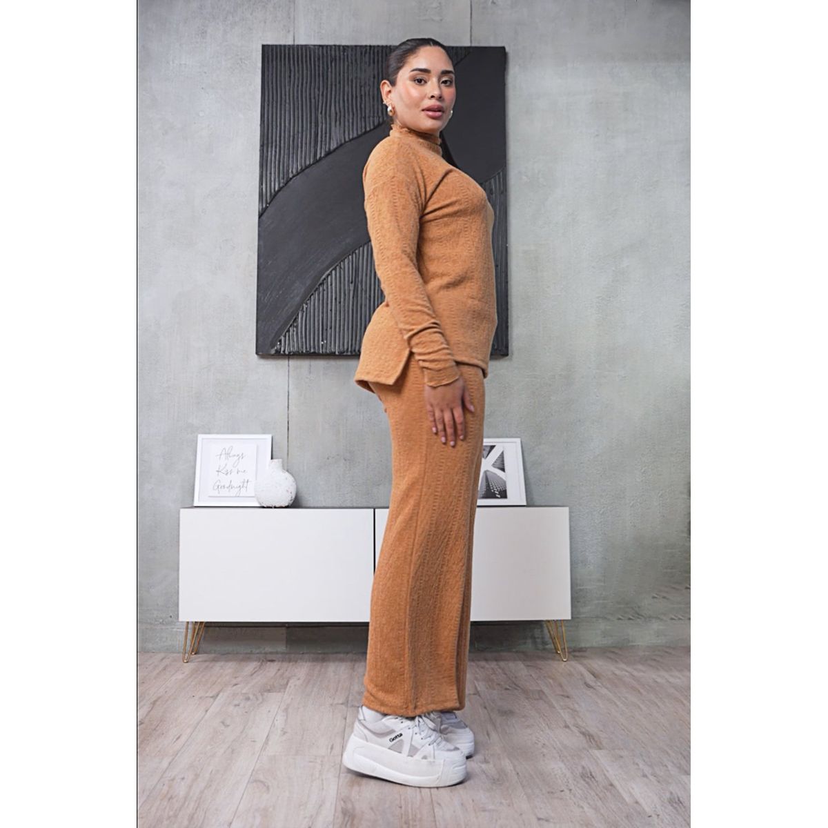 GENERICO - Set Comfy de Chompa y Pantalón Tejido Yvonne Camello Estación 108