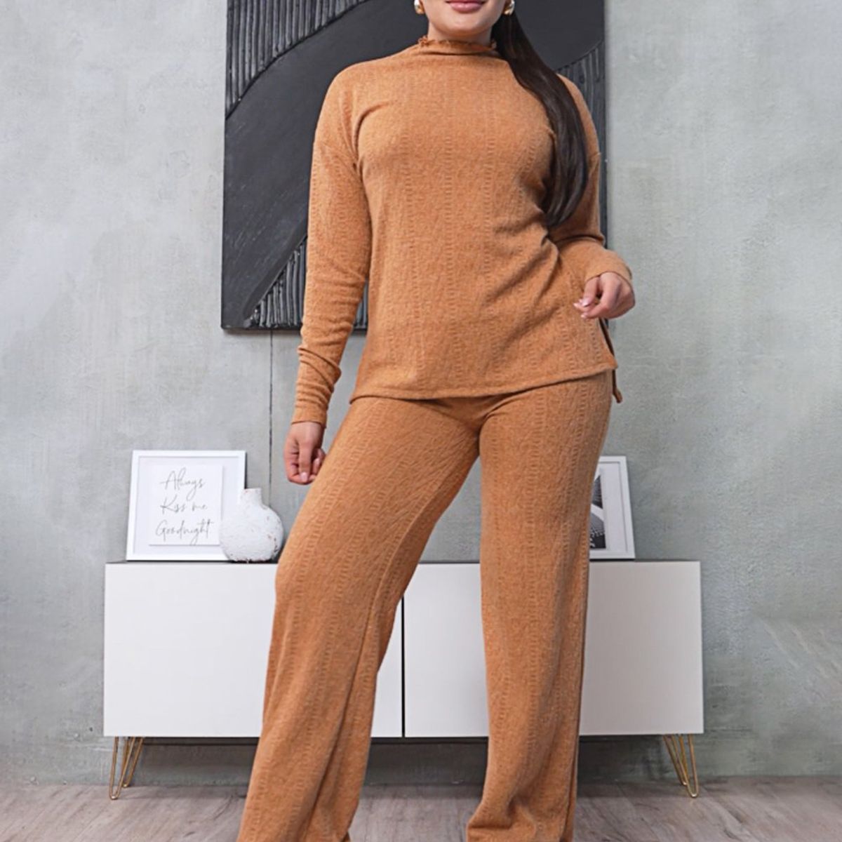 GENERICO - Set Comfy de Chompa y Pantalón Tejido Yvonne Camello Estación 108