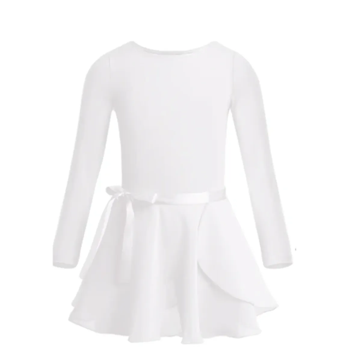 GENERICO - CONJUNTO TRAJE DE BALLET CON FALDA ENVOLVENTE MANGA LARGA- BLANCO
