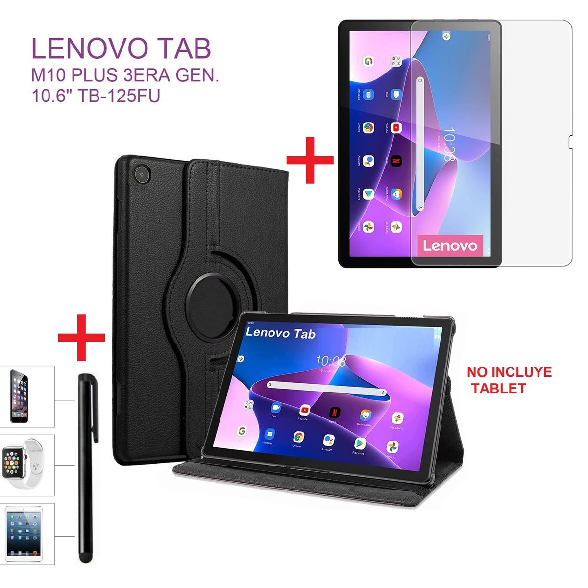 GENERICO - Funda + Mica + Lápiz para Lenovo Tab M10 Plus 3era Gen 106 TB125FU.