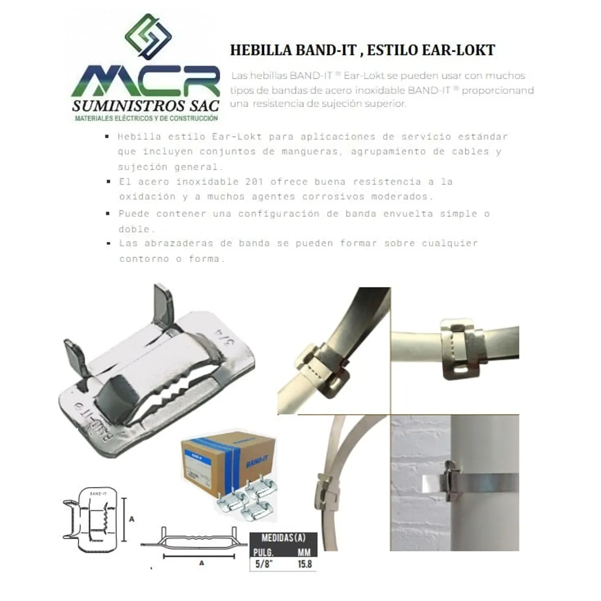 BAND IT - HEBILLAS DE ACERO INOXIDABLE DE MEDIA 5/8 PULGADA CAJA DE 100 UND