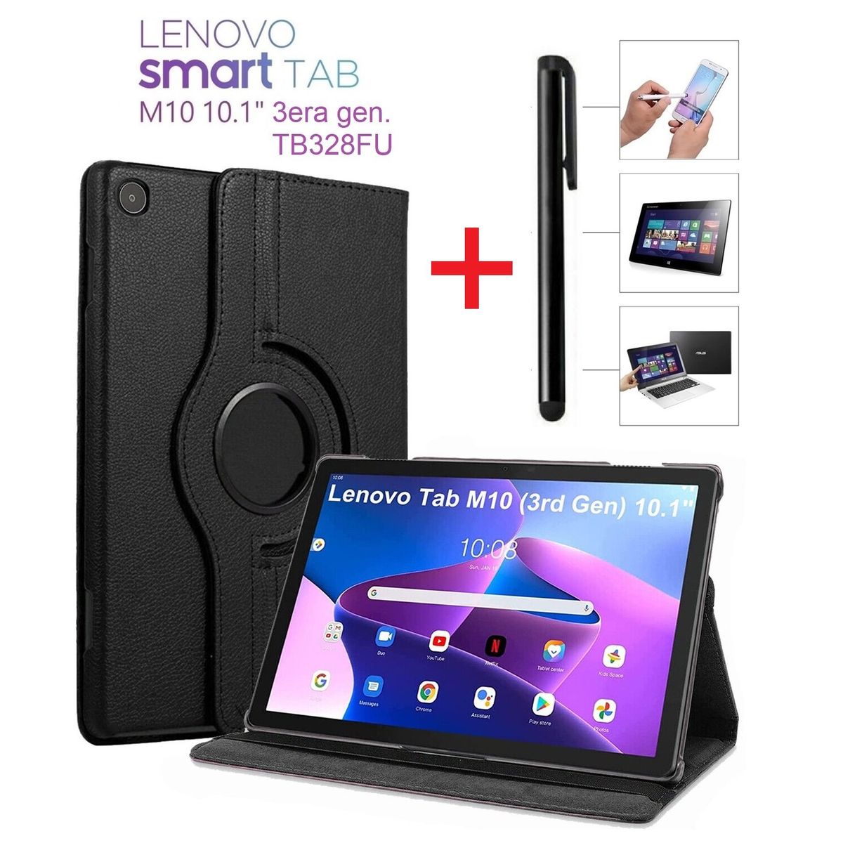 GENERICO - Funda Giratoria + Lapiz para Lenovo Tab M10 Plus 3era Gen 10.6 TB125FU.