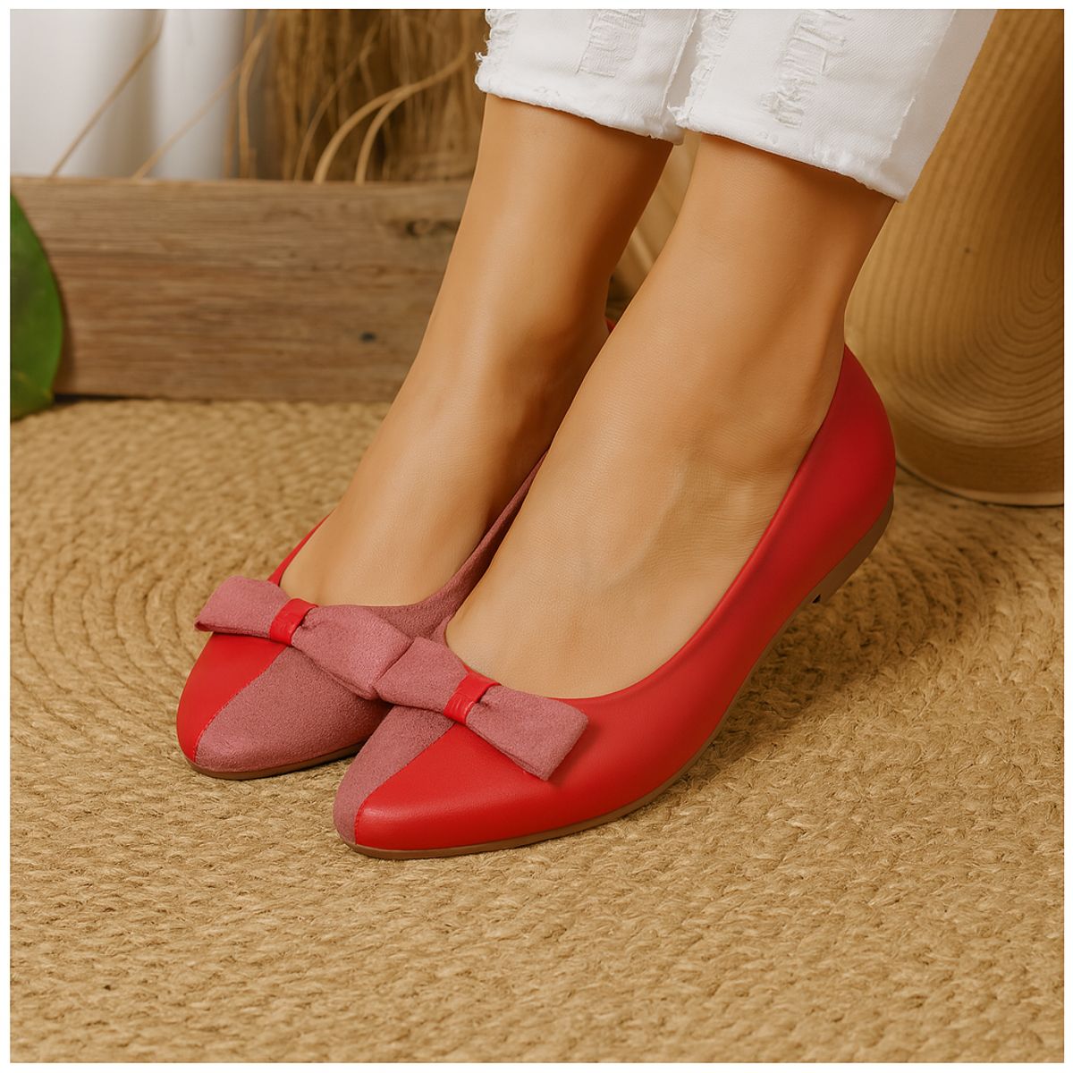 GENERICO - Balerinas Mujer Misshus Marie rojo - palo rosa c lazo