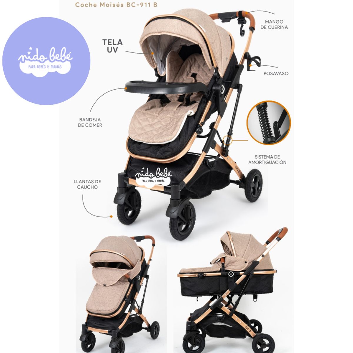 GENERICO - Coche moisés EVO BABY CRAFT Beige