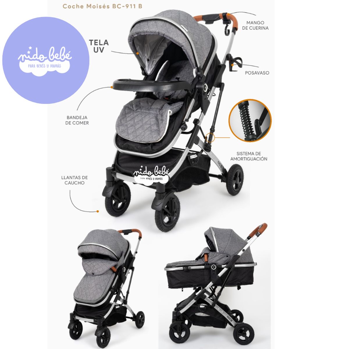 GENERICO - Coche moisés EVO BABY CRAFT PLOMO