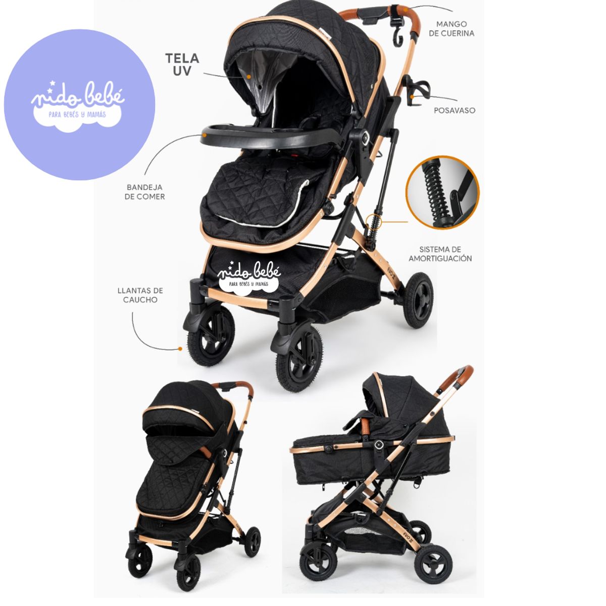 GENERICO - Coche moisés EVO BABY CRAFT NEGRO