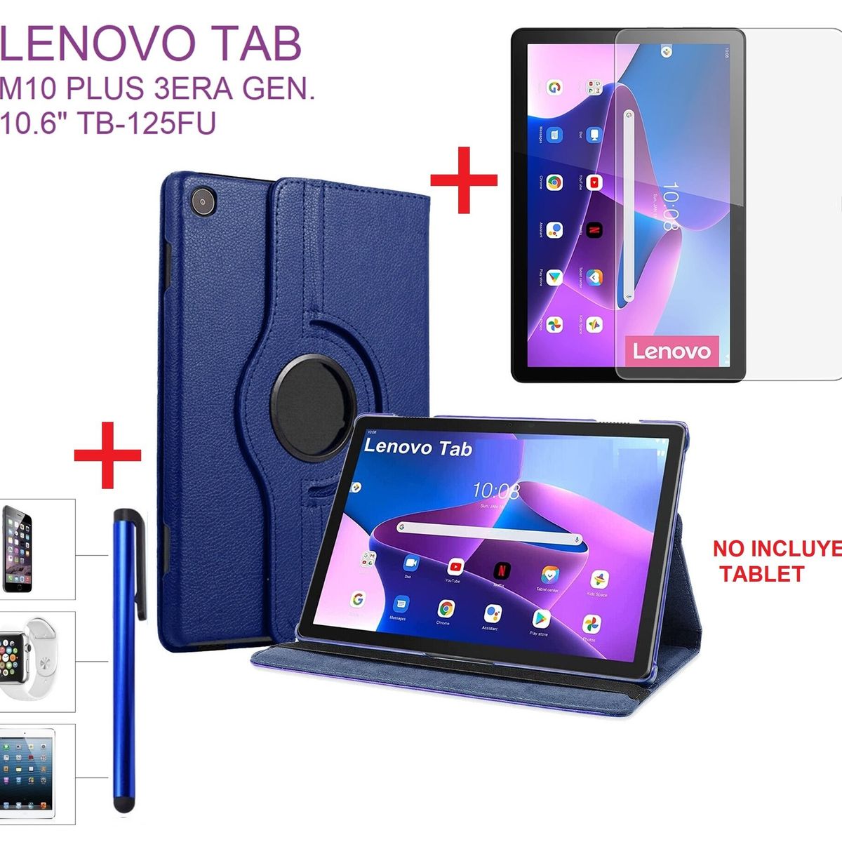 GENERICO - Funda + Mica + Lápiz para Lenovo Tab M10 Plus 3era Gen 106 TB125FU.