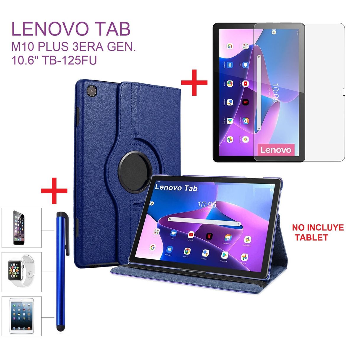 GENERICO - Funda + Mica + Lápiz para Lenovo Tab M10 Plus 3era Gen 106 TB125FU.