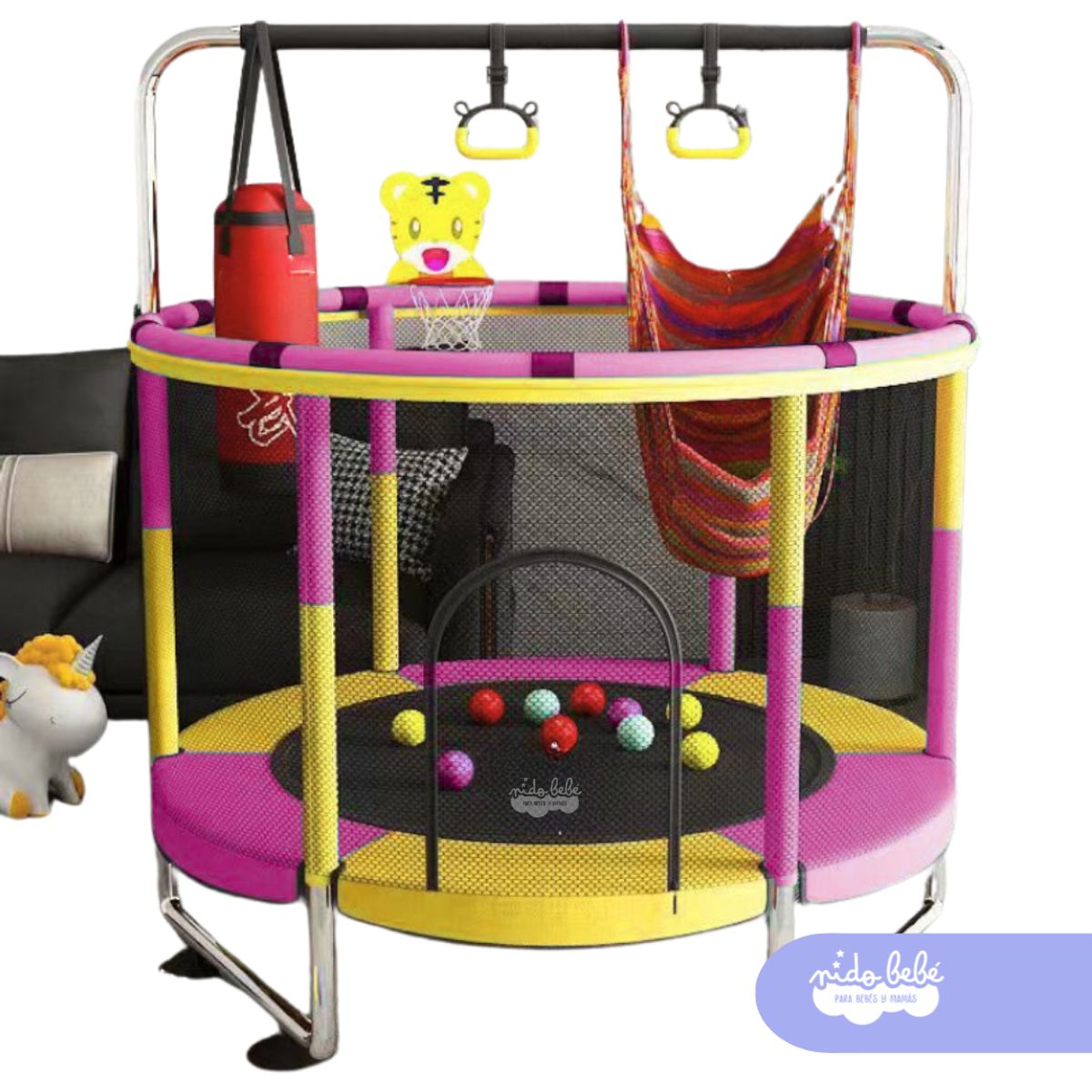 GENERICO - Juego CAMA SALTARINA FULL SMILE Amarillo con Rosa