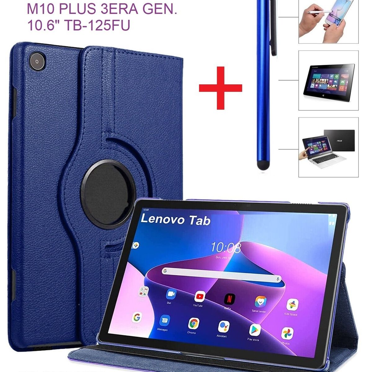 GENERICO - Funda Giratoria + Lapiz para Lenovo Tab M10 Plus 3era Gen 10.6 TB125FU.