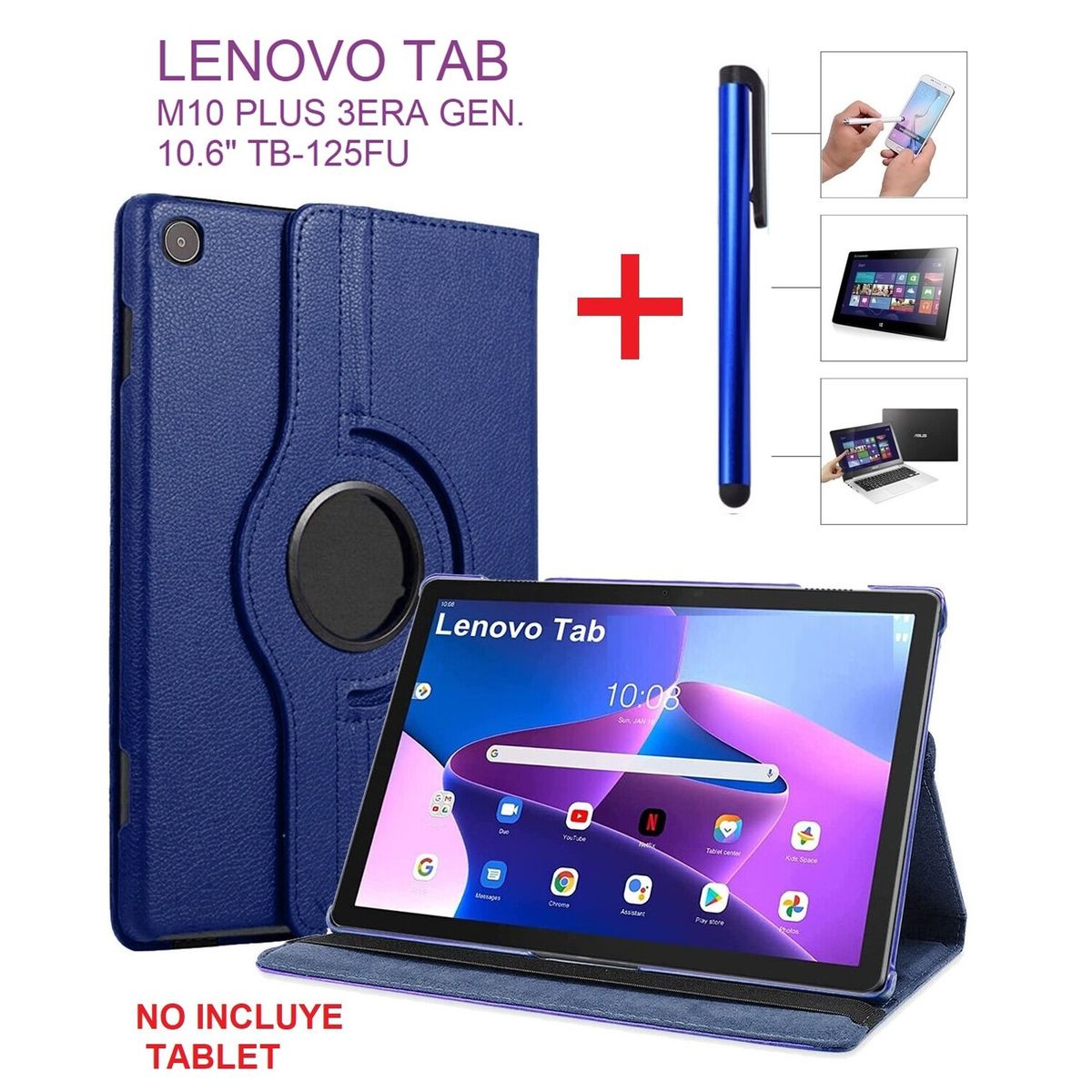 GENERICO - Funda Giratoria + Lapiz para Lenovo Tab M10 Plus 3era Gen 10.6 TB125FU.