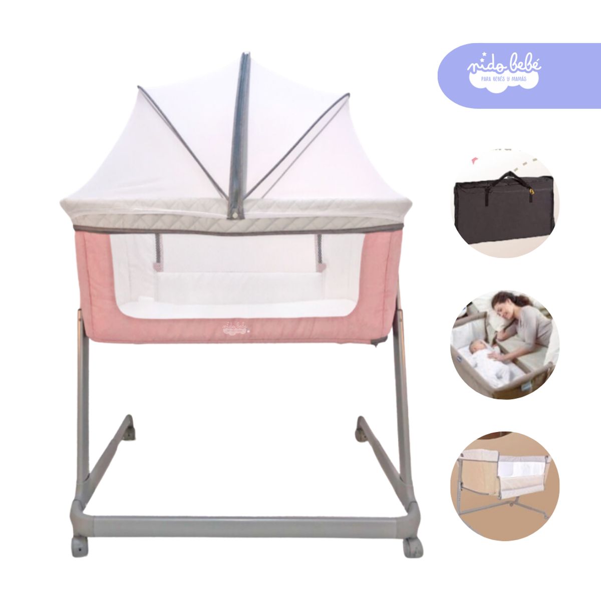 EBABY - Cuna Colecho Cloud para bebé color Rosado