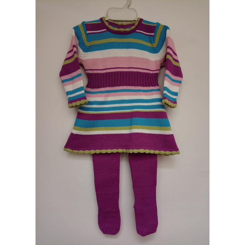 GENERICO - Conjunto Bebé 2 Piezas Vestido rayas + Panty  'Mandalay Knits'