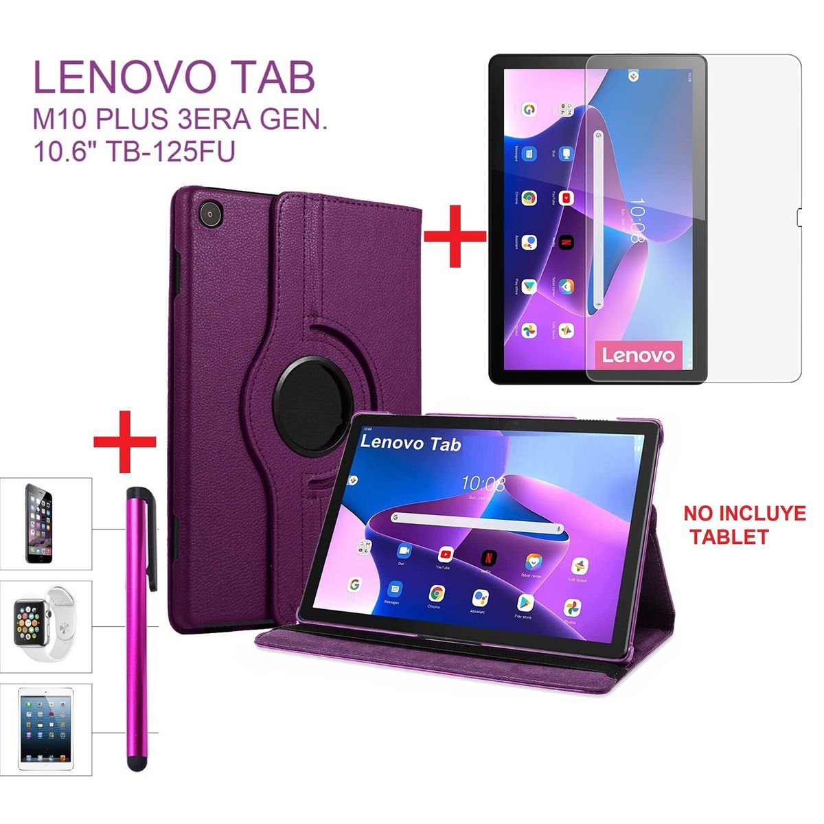 GENERICO - Funda + Mica + Lápiz para Lenovo Tab M10 Plus 3era Gen 106 TB125FU.
