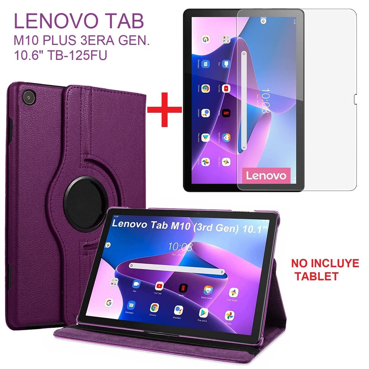 GENERICO - Funda Giratoria + Mica para Lenovo Tab M10 Plus 3era Gen 10.6 TB125FU.