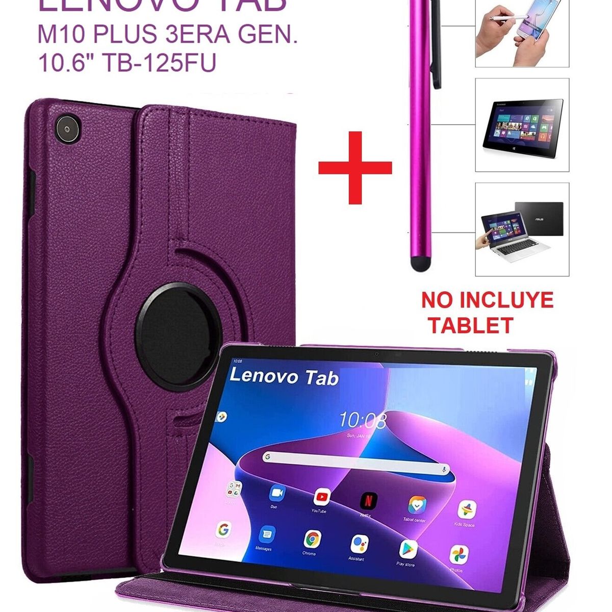 GENERICO - Funda Giratoria + Lapiz para Lenovo Tab M10 Plus 3era Gen 10.6 TB125FU.