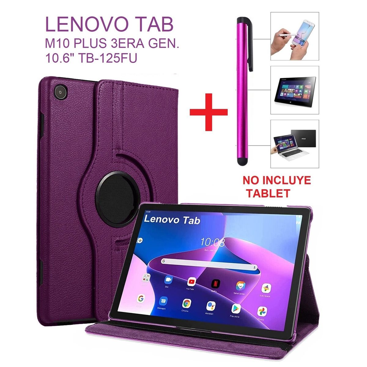 GENERICO - Funda Giratoria + Lapiz para Lenovo Tab M10 Plus 3era Gen 10.6 TB125FU.