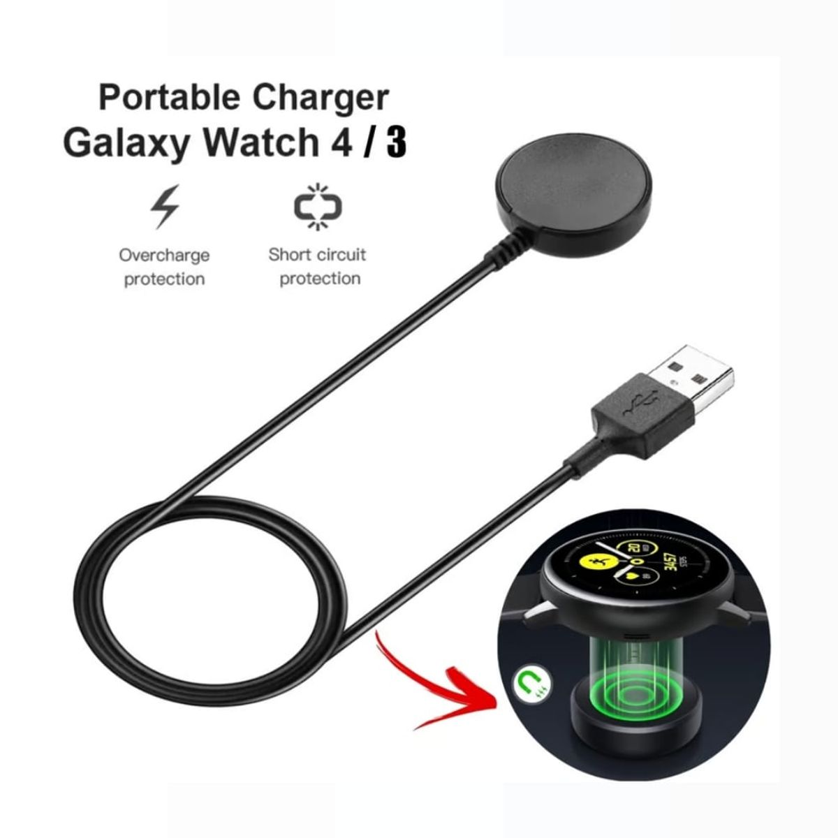 GENERICO - Cargador Magnetico Para Samsung Watch 3 y 4 Compatible - Negro