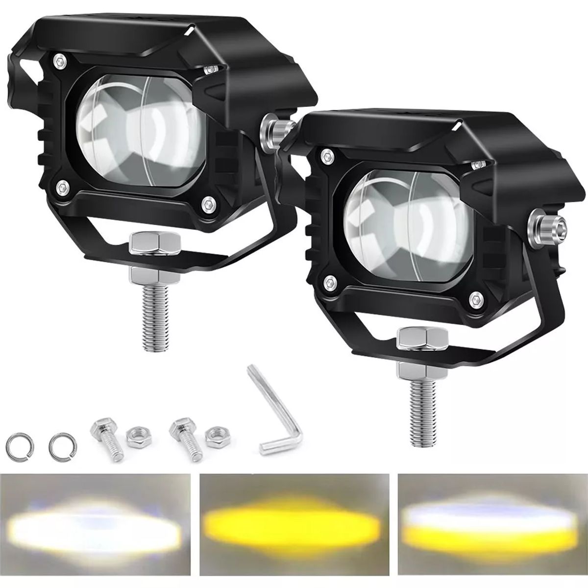 GENERICO - Par Faros De Lupa Led Auxiliar Luz Dos Color Auto Moto 180w