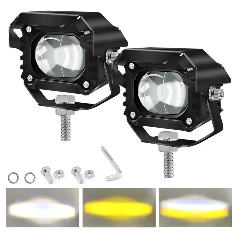 GENERICO - Par Faros De Lupa Led Auxiliar Luz Dos Color Auto Moto 180w