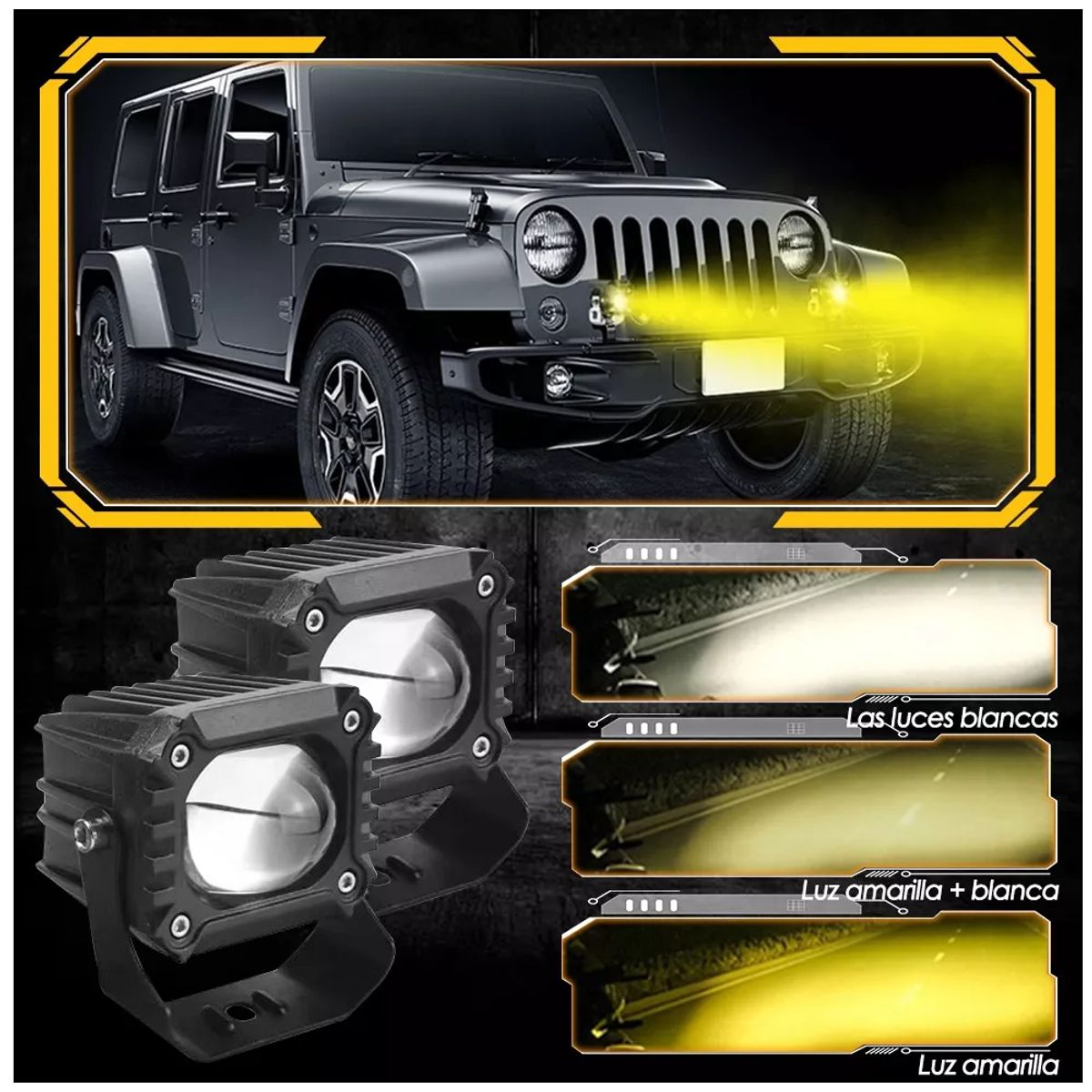 GENERICO - Par Faros De Lupa Led Auxiliar Luz Dos Color Auto Moto 180w