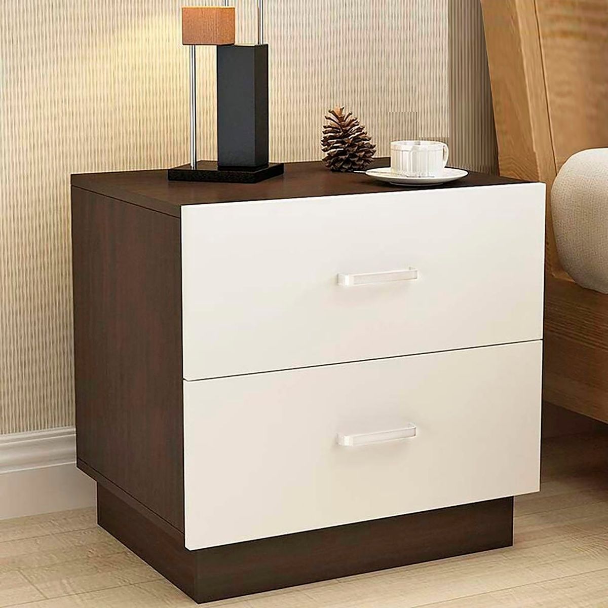 VILLA HOGAR - Velador Liza de 2 cajones blancos- Villa Hogar