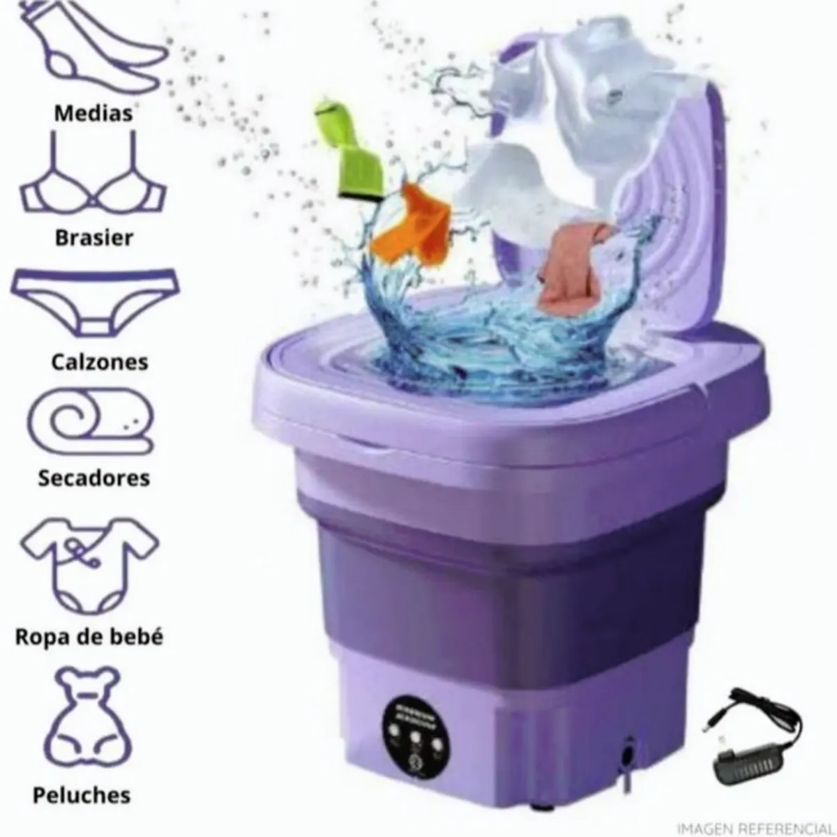 GENERICO - Mini Lavadora de Ropa Portátil Plegable - Purpura