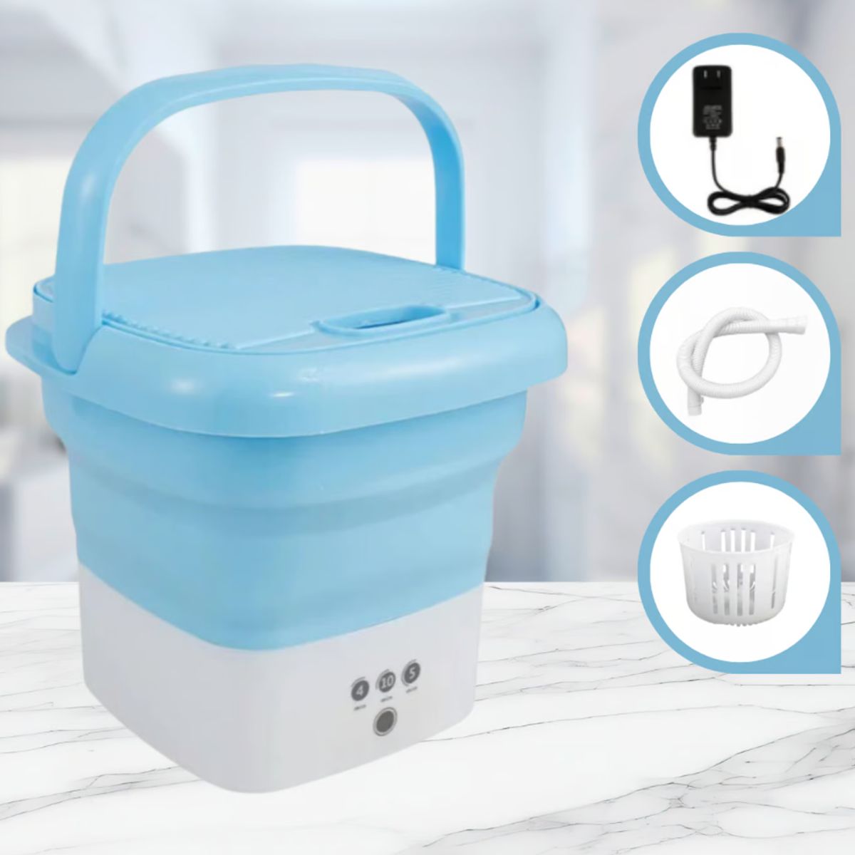 GENERICO - Mini Lavadora Plegable Centrifugado - Celeste