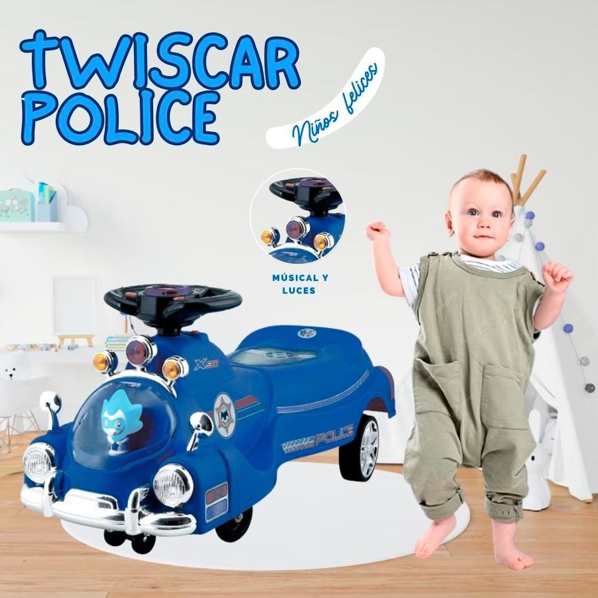 GENERICO - Carrito Arrastre twiscar Policia de juguete para niño