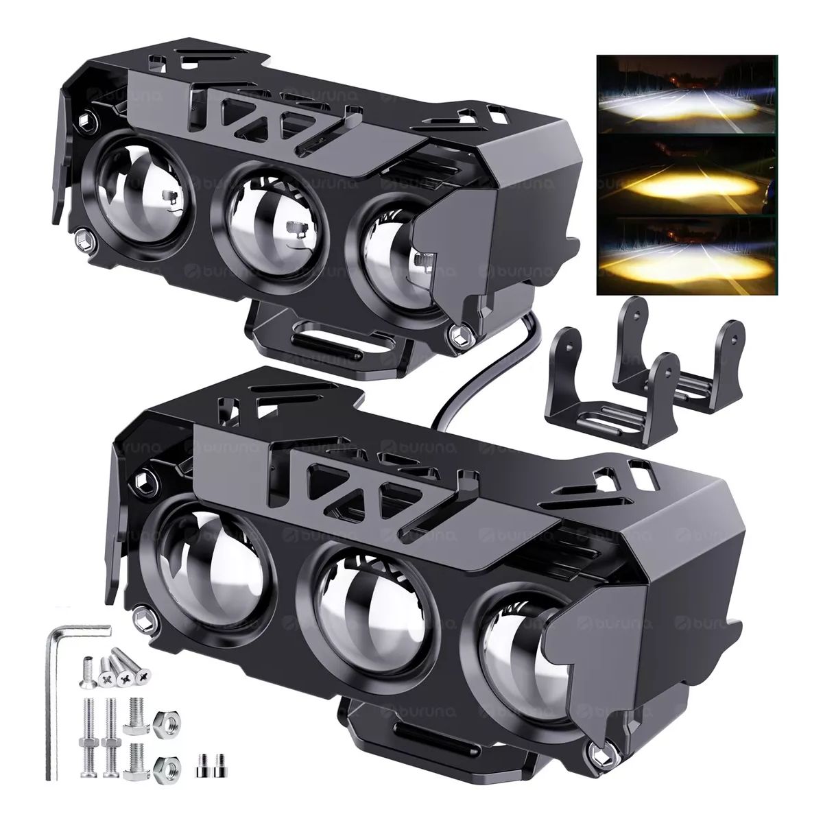 GENERICO - Par Luces Led Auxiliares Faros De Lupa Para Auto Moto 120w