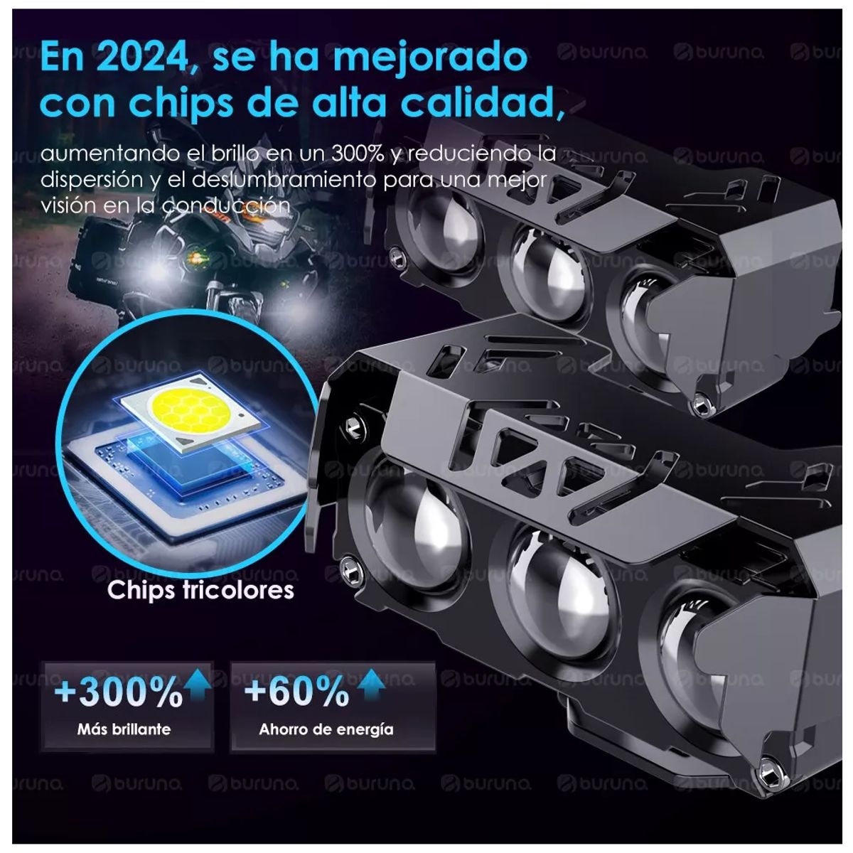 GENERICO - Par Luces Led Auxiliares Faros De Lupa Para Auto Moto 120w