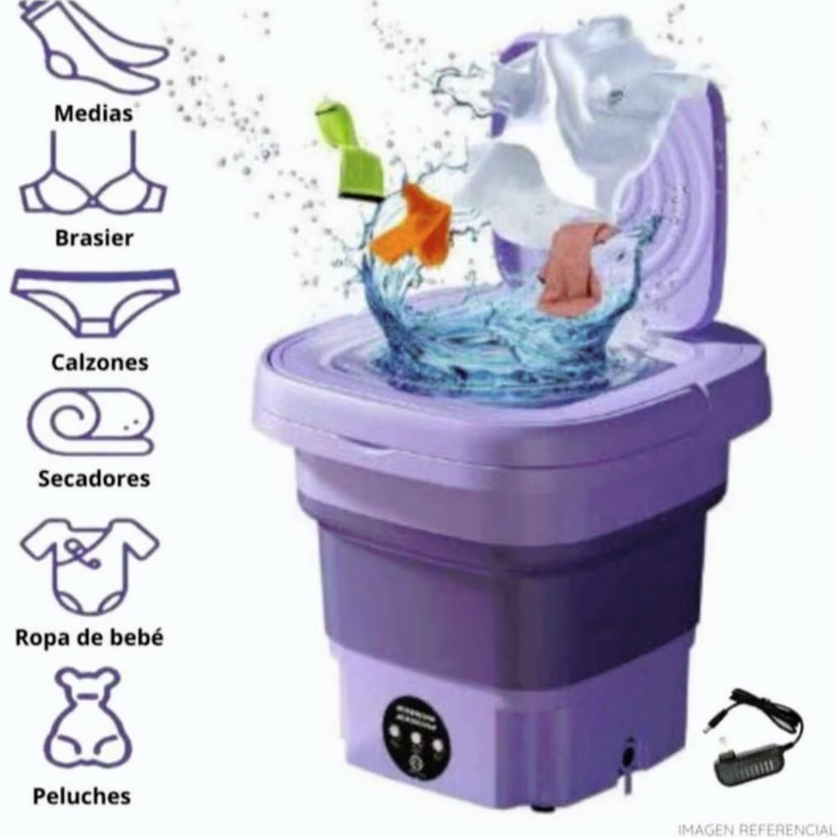 GENERICO - Mini Lavadora de Ropa Portátil Plegable - Purpura