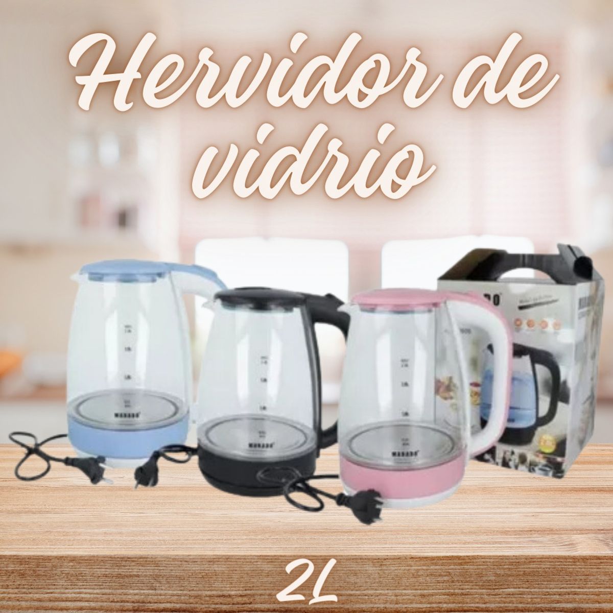IMPORTADO MC - Hervidor Vidrio Eléctrico de Vidrio 2 Litros - Colores Variados