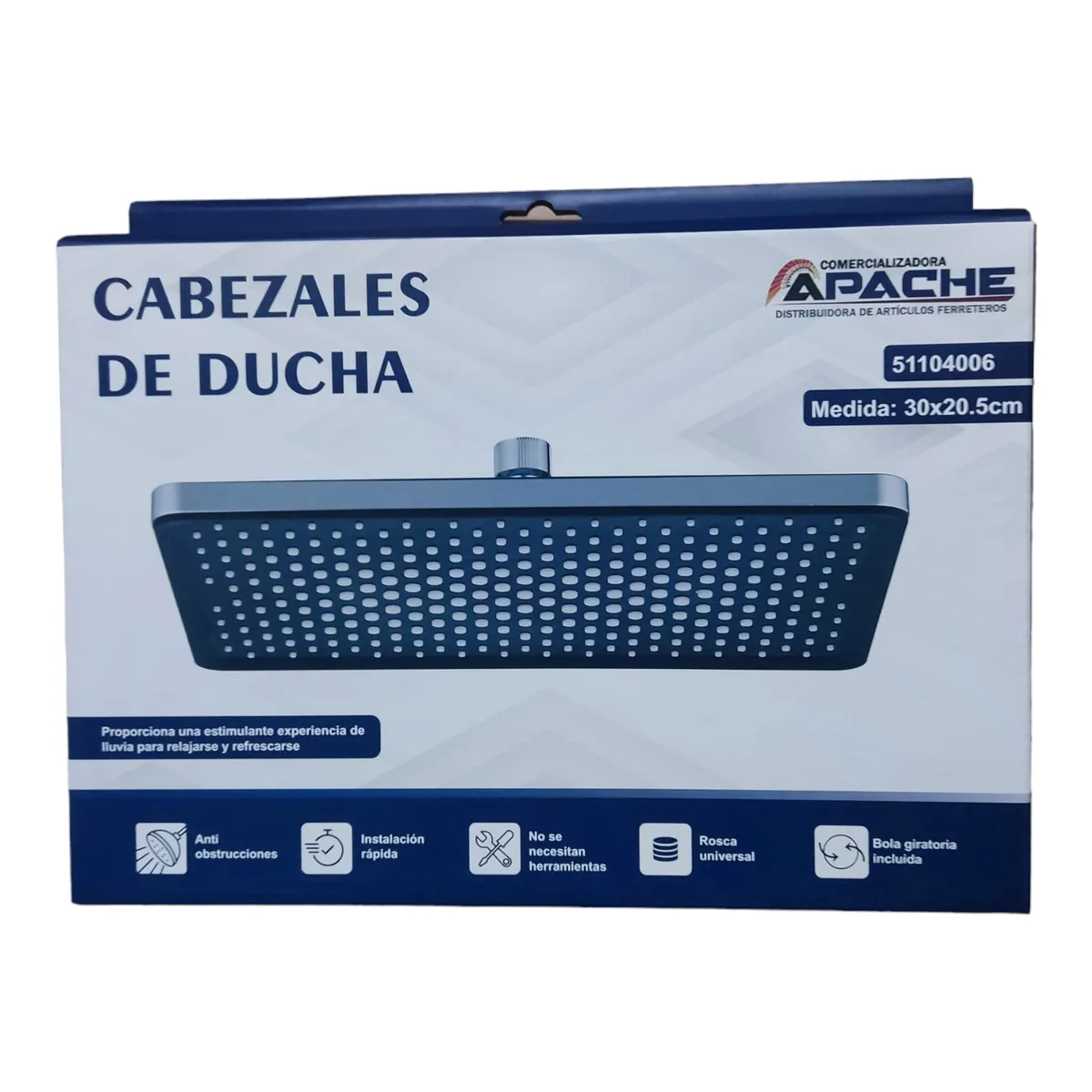 APACHE - Cabezal Ducha Española Rectangular 30x20cm con Brazo de 40cm