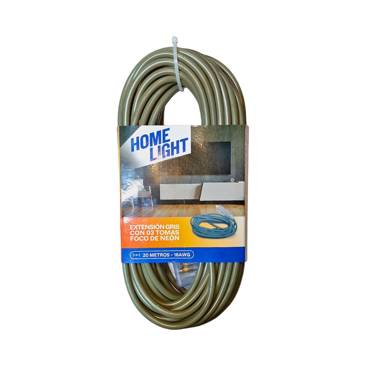 HOME LIGHT - Extensión Eléctrica Vulcanizado 20 Metros x 3 Tomas GRIS