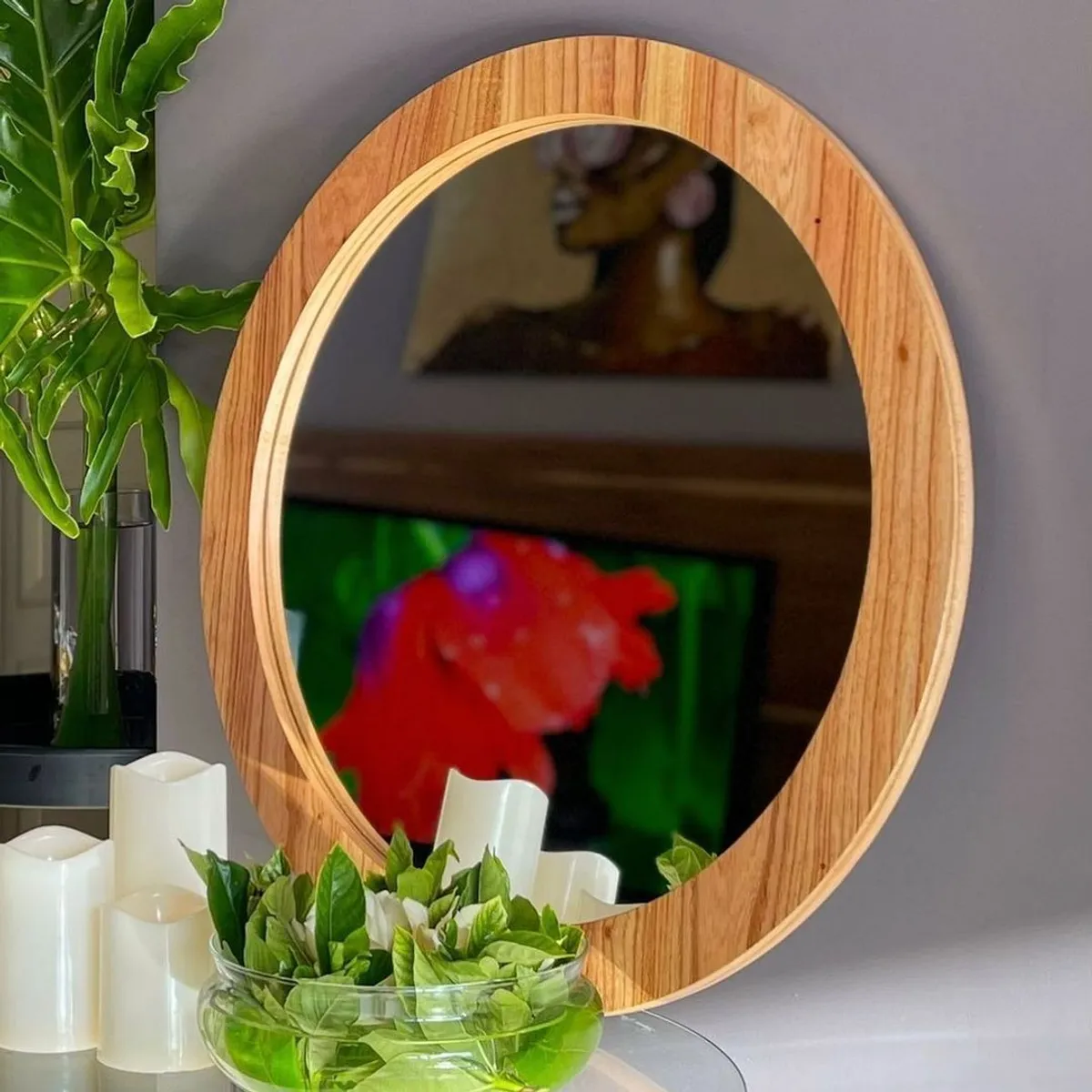 GENERICO - Espejo Redondo Madera 70 cm